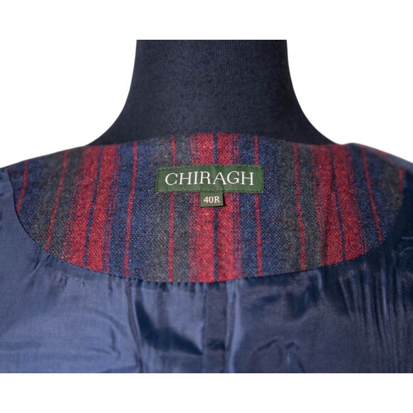 Mens Vest 40R Red Blue Green Striped Wool Waistcoat Medium Western Casual Preppy - Picture 3 of 10